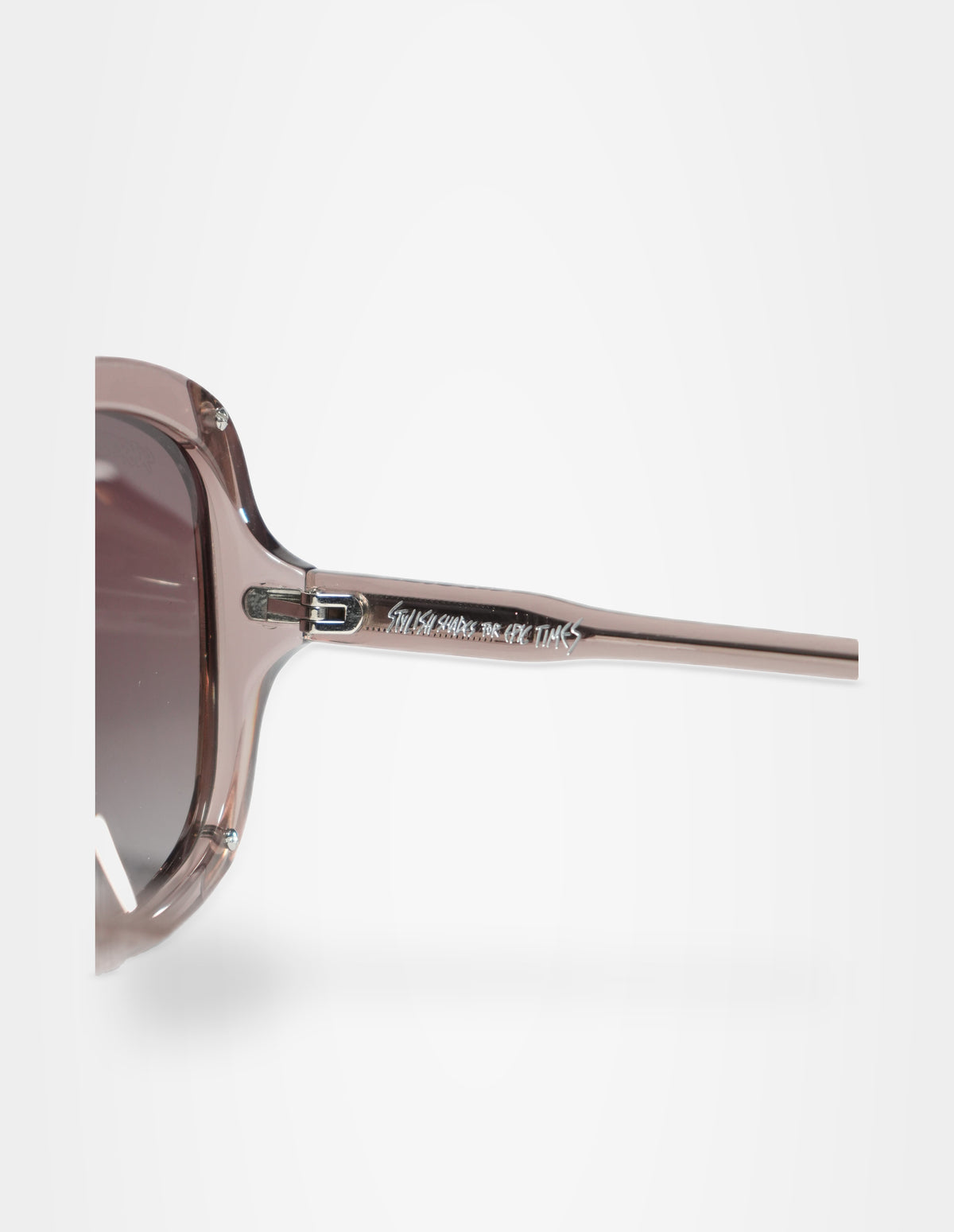 Afterglow Pink Sunglasses — temple detail — Studio Joshua August 2026 — GT144-01